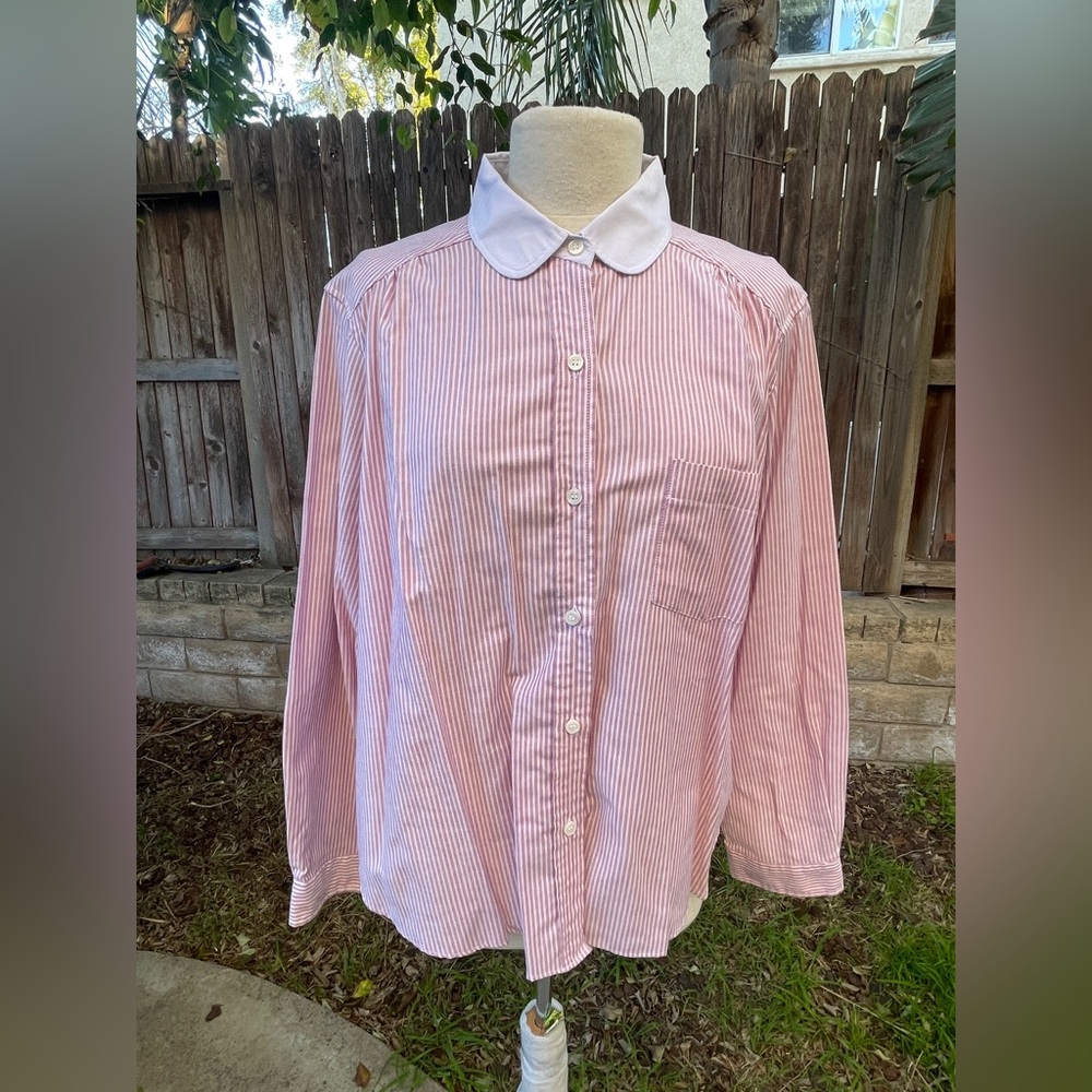 Vintage Diane Von Furstenberg Pink Striped Button-Up Shirt Peter Pan Collar M/L